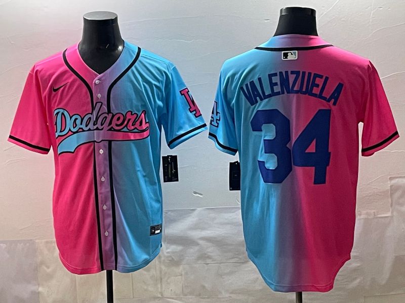 Men 2025 Los Angeles Dodgers #34 Valenzuela Blue pink Game Nike MLB Jersey style 01->los angeles dodgers->MLB Jersey